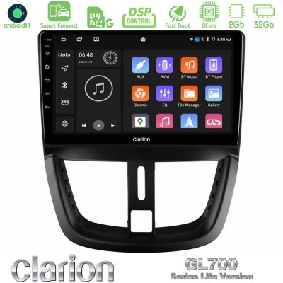 Clarion GL700 Lite Series 8Core Android11 2+32GB Peugeot 207 Navigation Multimedia Tablet 9