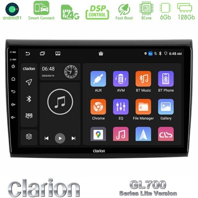 Clarion GL700 Lite Series 8Core Android11 6+128GB Fiat Bravo Navigation Multimedia Tablet 9