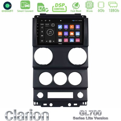 Clarion GL700 Lite Series 8Core Android11 6+128GB Jeep Wrangler 2008-2010 Navigation Multimedia Tablet 9