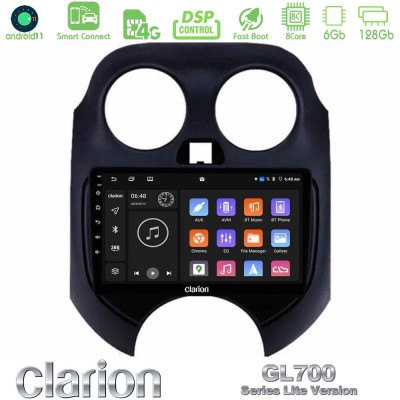 Clarion GL700 Lite Series 8Core Android11 6+128GB Nissan Micra 2011-2014 Navigation Multimedia Tablet 9