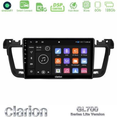 Clarion GL700 Lite Series 8Core Android11 6+128GB Peugeot 508 2010-2018 Navigation Multimedia Tablet 9