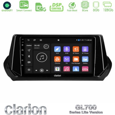 Clarion GL700 Lite Series 8Core Android11 6+128GB Peugeot 208 2019-2023 Navigation Multimedia Tablet 9