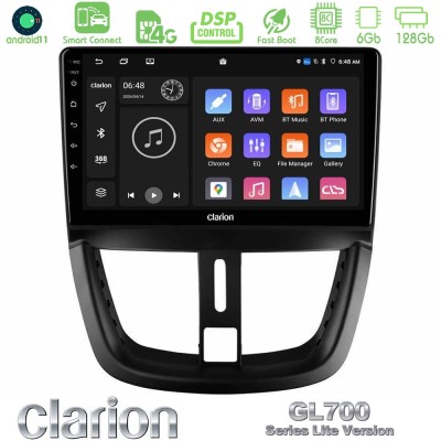 Clarion GL700 Lite Series 8Core Android11 6+128GB Peugeot 207 Navigation Multimedia Tablet 9