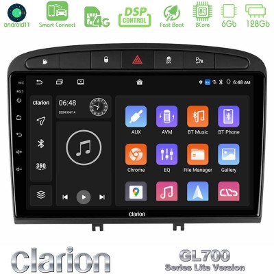 Clarion GL700 Lite Series 8Core Android11 6+128GB Peugeot 308/RCZ Navigation Multimedia Tablet 9