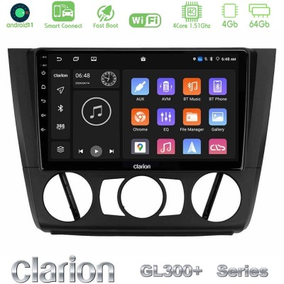 Clarion GL300+ Series 4Core Android11 4+64GB  BMW 1Series  E81/E82/E87/E88 (MANUAL A/C) Navigation Multimedia Tablet 9