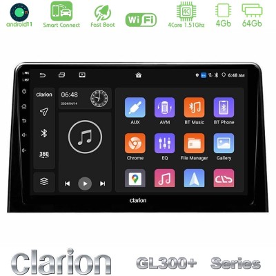Clarion GL300+ Series 4Core Android11 4+64GB  Peugeot Partner / Citroën Berlingo 2020-> Navigation Multimedia Tablet 10