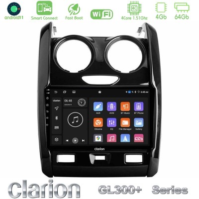 Clarion GL300+ Series 4Core Android11 4+64GB  Dacia Duster 2014-2018 Navigation Multimedia Tablet 9