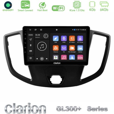 Clarion GL300+ Series 4Core Android11 4+64GB  Ford Transit 2014-> Navigation Multimedia Tablet 9