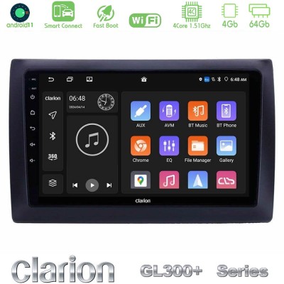 Clarion GL300+ Series 4Core Android11 4+64GB  Fiat Stilo Navigation Multimedia Tablet 9