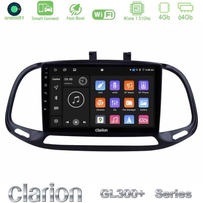 Clarion GL300+ Series 4Core Android11 4+64GB  Fiat Doblo 2015-2022 Navigation Multimedia Tablet 9