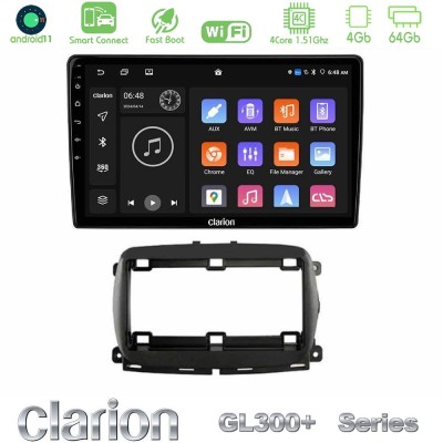 Clarion GL300+ Series 4Core Android11 4+64GB   Fiat 500 2016> Navigation Multimedia Tablet 9