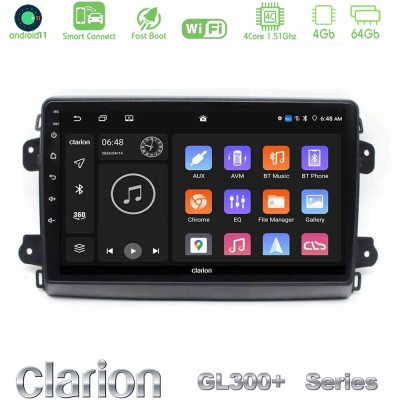 Clarion GL300+ Series 4Core Android11 4+64GB Citroen/Fiat/Opel Navigation Multimedia Tablet 9