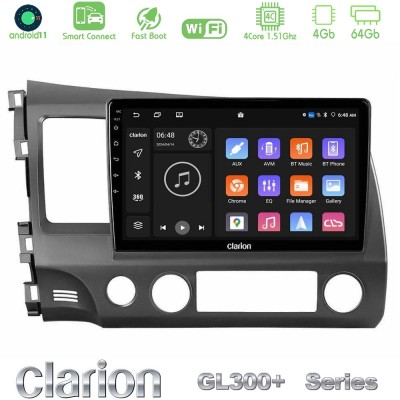 Clarion GL300+ Series 4Core Android11 4+64GB Honda Civic 2006-2011 Navigation Multimedia Tablet 10