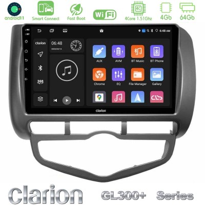 Clarion GL300+ Series 4Core Android11 4+64GB  Honda Jazz 2002-2008 (Auto A/C) Navigation Multimedia Tablet 9