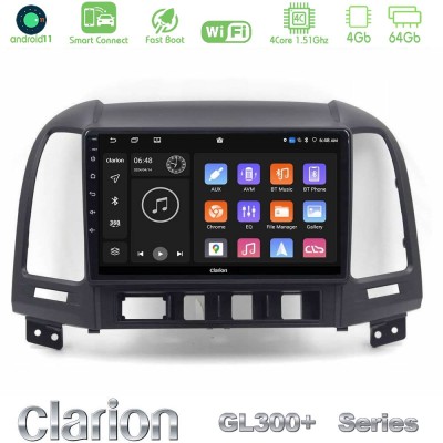 Clarion GL300+ Series 4Core Android11 4+64GB Hyundai Santa Fe 2006-2013 Navigation Multimedia Tablet 9