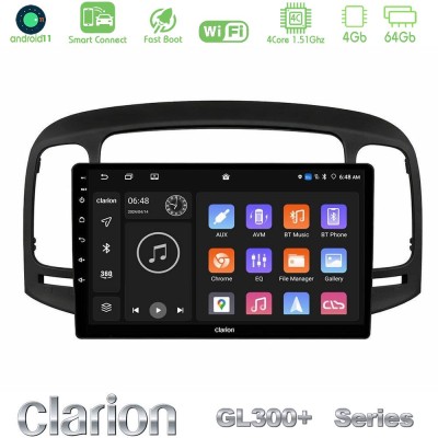Clarion GL300+ Series 4Core Android11 4+64GB  Hyundai Accent 2006-2011 Navigation Multimedia Tablet 9