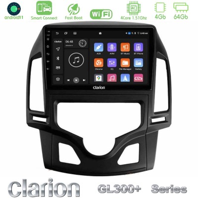 Clarion GL300+ Series 4Core Android11 4+64GB  Hyundai i30 2007-2012 Auto A/C Navigation Multimedia Tablet 9