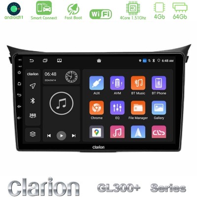 Clarion GL300+ Series 4Core Android11 4+64GB  Hyundai i30 2012-2017 Navigation Multimedia Tablet 9