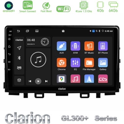 Clarion GL300+ Series 4Core Android11 4+64GB  Kia Stonic Navigation Multimedia Tablet 9