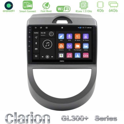 Clarion GL300+ Series 4Core Android11 4+64GB Kia Soul 2009-2011 Navigation Multimedia Tablet 9