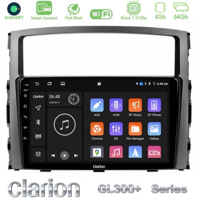 Clarion GL300+ Series 4Core Android11 4+64GB  Mitsubishi Pajero 2008-2009 Navigation Multimedia Tablet 9