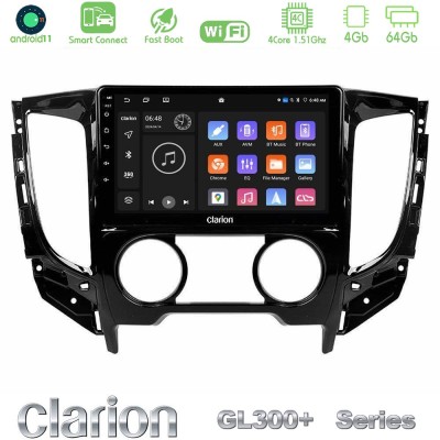 Clarion GL300+ Series 4Core Android11 4+64GB  Mitsubishi L200 2016-> amp; Fiat Fullback (Manual A/C) Navigation Multimedia Tablet 9