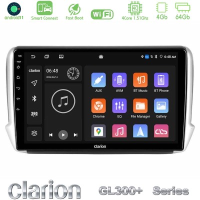 Clarion GL300+ Series 4Core Android11 4+64GB  Peugeot 208/2008 Navigation Multimedia Tablet 10