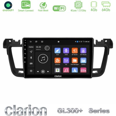 Clarion GL300+ Series 4Core Android11 4+64GB  Peugeot 508 2010-2018 Navigation Multimedia Tablet 9