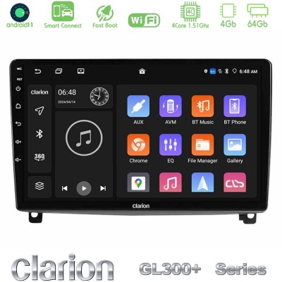 Clarion GL300+ Series 4Core Android11 4+64GB  Peugeot 407 Navigation Multimedia Tablet 9