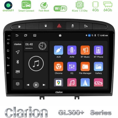 Clarion GL300+ Series 4Core Android11 4+64GB  Peugeot 308/RCZ Navigation Multimedia Tablet 9