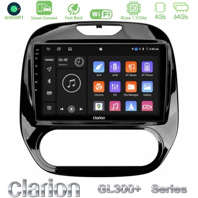 Clarion GL300+ Series 4Core Android11 4+64GB  Renault Captur 2013-2019 (Manual AC) Navigation Multimedia Tablet 9
