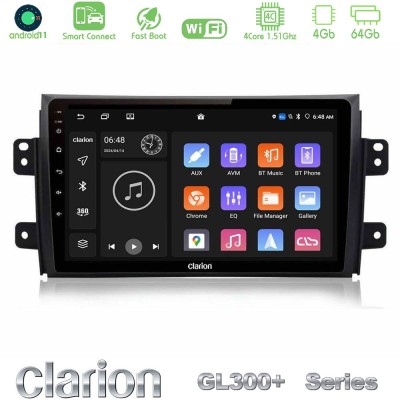 Clarion GL300+ Series 4Core Android11 4+64GB  Suzuki SX4 2006-2014 Fiat Sedici 2006-2014 Navigation Multimedia Tablet 9