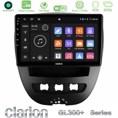 Clarion GL300+ Series 4Core Android11 4+64GB  Toyota Aygo/Citroen C1/Peugeot 107 Navigation Multimedia Tablet 10
