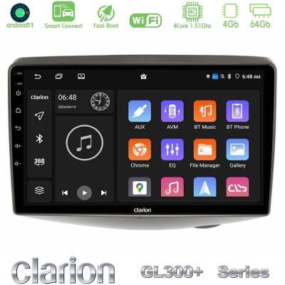 Clarion GL300+ Series 4Core Android11 4+64GB  Toyota Yaris 1999 - 2006 Navigation Multimedia Tablet 9