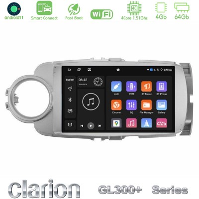 Clarion GL300+ Series 4Core Android11 4+64GB  Toyota Yaris Navigation Multimedia Tablet 9