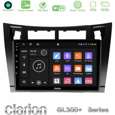 Clarion GL300+ Series 4Core Android11 4+64GB  Toyota Yaris Navigation Multimedia Tablet 9