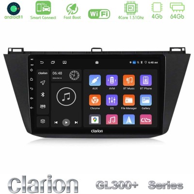 Clarion GL300+ Series 4Core Android11 4+64GB  Vw Tiguan 2016-2022 Navigation Multimedia Tablet 10