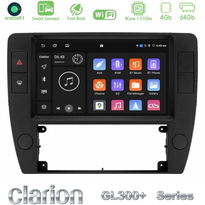 Clarion GL300+ Series 4Core Android11 4+64GB  VW Passat B5 2001-2005 Navigation Multimedia Tablet 9