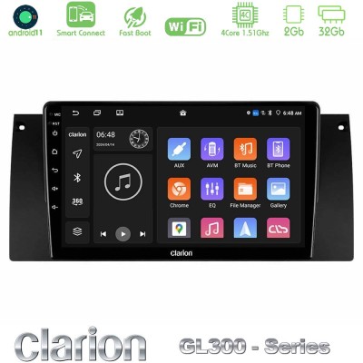 Clarion GL300 Series 4Core Android11 2+32GB BMW 5 Series (E39) / X5 (E53) Navigation Multimedia Tablet 9