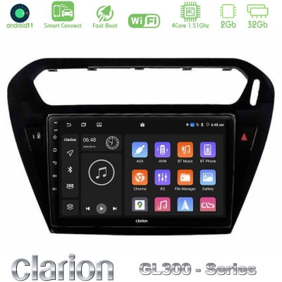 Clarion GL300 Series 4Core Android11 2+32GB Citroen C-Elysee / Peugeot 301 Navigation Multimedia Tablet 9