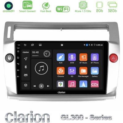 Clarion GL300 Series 4Core Android11 2+32GB Citroen C4 2004-2010 Navigation Multimedia Tablet 9