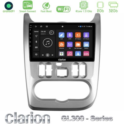 Clarion GL300 Series 4Core Android11 2+32GB Dacia Duster/Sandero/Logan Navigation Multimedia Tablet 9
