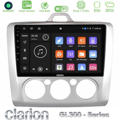 Clarion GL300 Series 4Core Android11 2+32GB Ford Focus Manual AC Navigation Multimedia Tablet 9