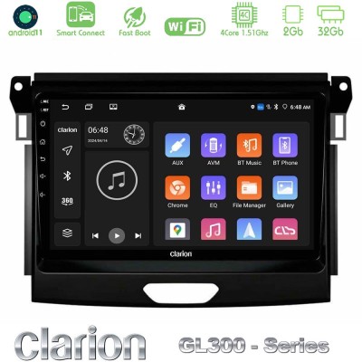 Clarion GL300 Series 4Core Android11 2+32GB Ford Ranger 2017-2022 Navigation Multimedia Tablet 9