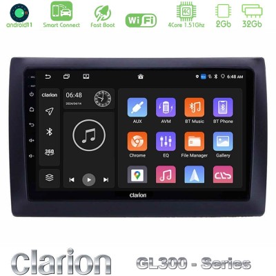 Clarion GL300 Series 4Core Android11 2+32GB Fiat Stilo Navigation Multimedia Tablet 9