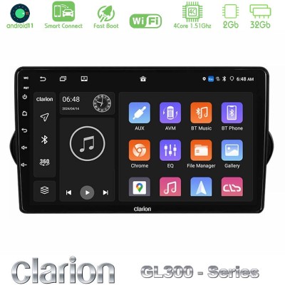 Clarion GL300 Series 4Core Android11 2+32GB Fiat Tipo 2015-2022  Navigation Multimedia Tablet 9