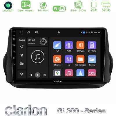 Clarion GL300 Series 4Core Android11 2+32GB Fiat Fiorino/Citroen Nemo/Peugeot Bipper Navigation Multimedia Tablet 10
