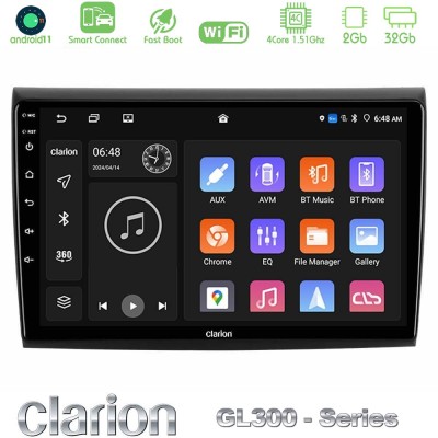 Clarion GL300 Series 4Core Android11 2+32GB Fiat Bravo Navigation Multimedia Tablet 9