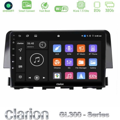 Clarion GL300 Series 4Core Android11 2+32GB Honda Civic 2016-2020 Navigation Multimedia Tablet 9