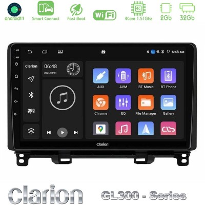 Clarion GL300 Series 4Core Android11 2+32GB Honda Jazz 2021-2025 Navigation Multimedia Tablet 9